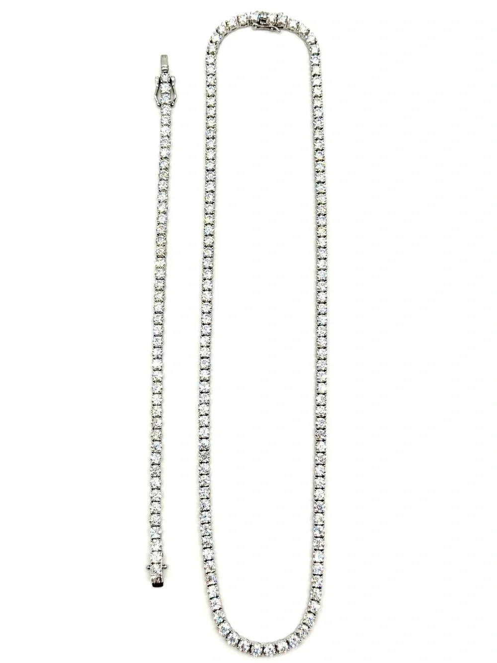 925 Silver, 4mm Moissanite Tennis Chain & Bracelet Set